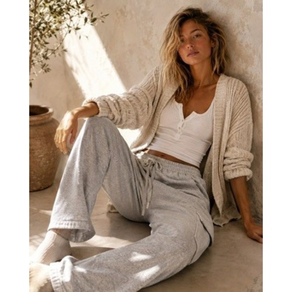 PINK Victoria's Secret Gray Wide Leg Cargo Sweatpants Long Size Large